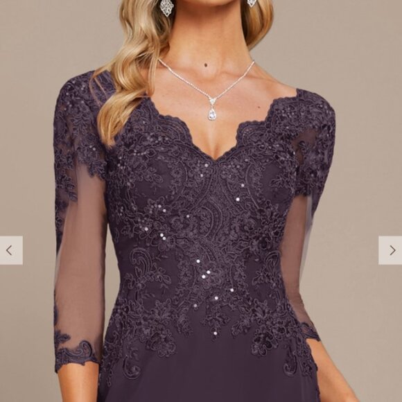 Trumpet/Mermaid V-Neck Sweep Train Lace Chiffon Evening Dress With Sequins - Picture 2 of 3